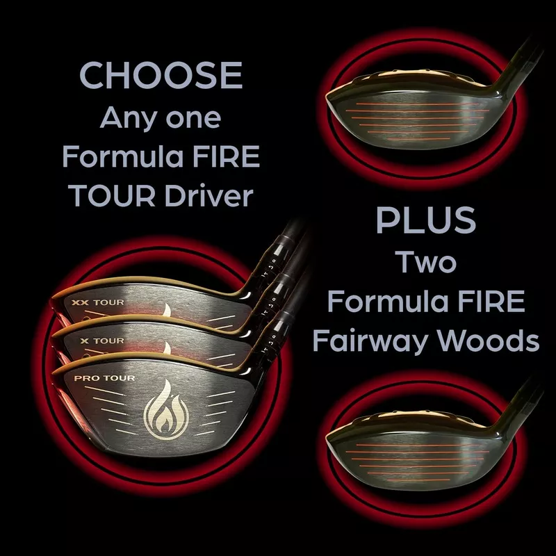 1 Formula FIRE TOUR Driver + 2 Fairway Woods Performance Bundle