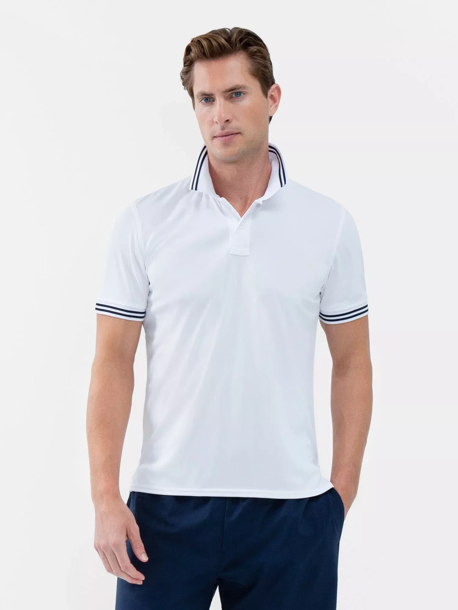 Performance Men's Classic Tennis Rib Collar Polo - White/Midnight