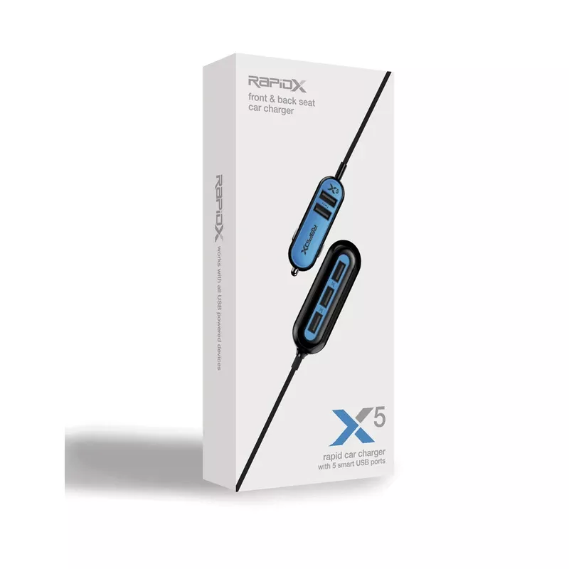 X5 5-port Usb Car Charger For Fast Charging - Black/blue
