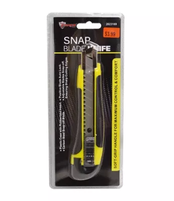 Yellow And Black Snap Blade Knife With Rubber Grip