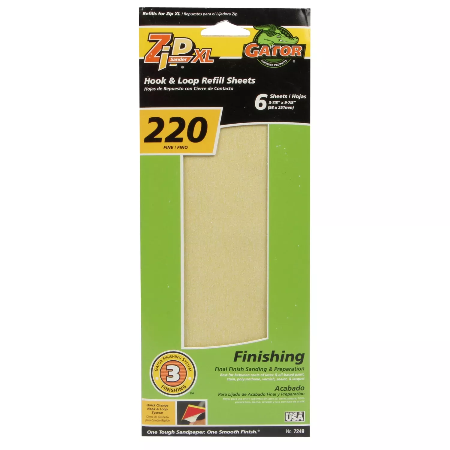 Zip Xl 9-1/2 In. L X 3-1/2 In. W 220 Grit Aluminum Oxide Sanding Sheet 6 Pk